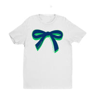 Lucky Girl Tee: White With Navy / Green Bow (Navy on top)