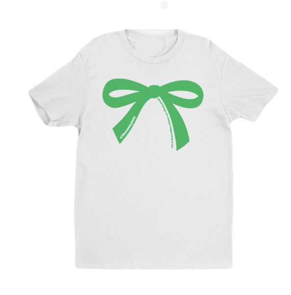 Lucky Girl Tee: White With Green Bow