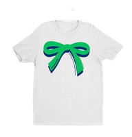 Lucky Girl Tee: White With Green / Navy Bow (Green on top)